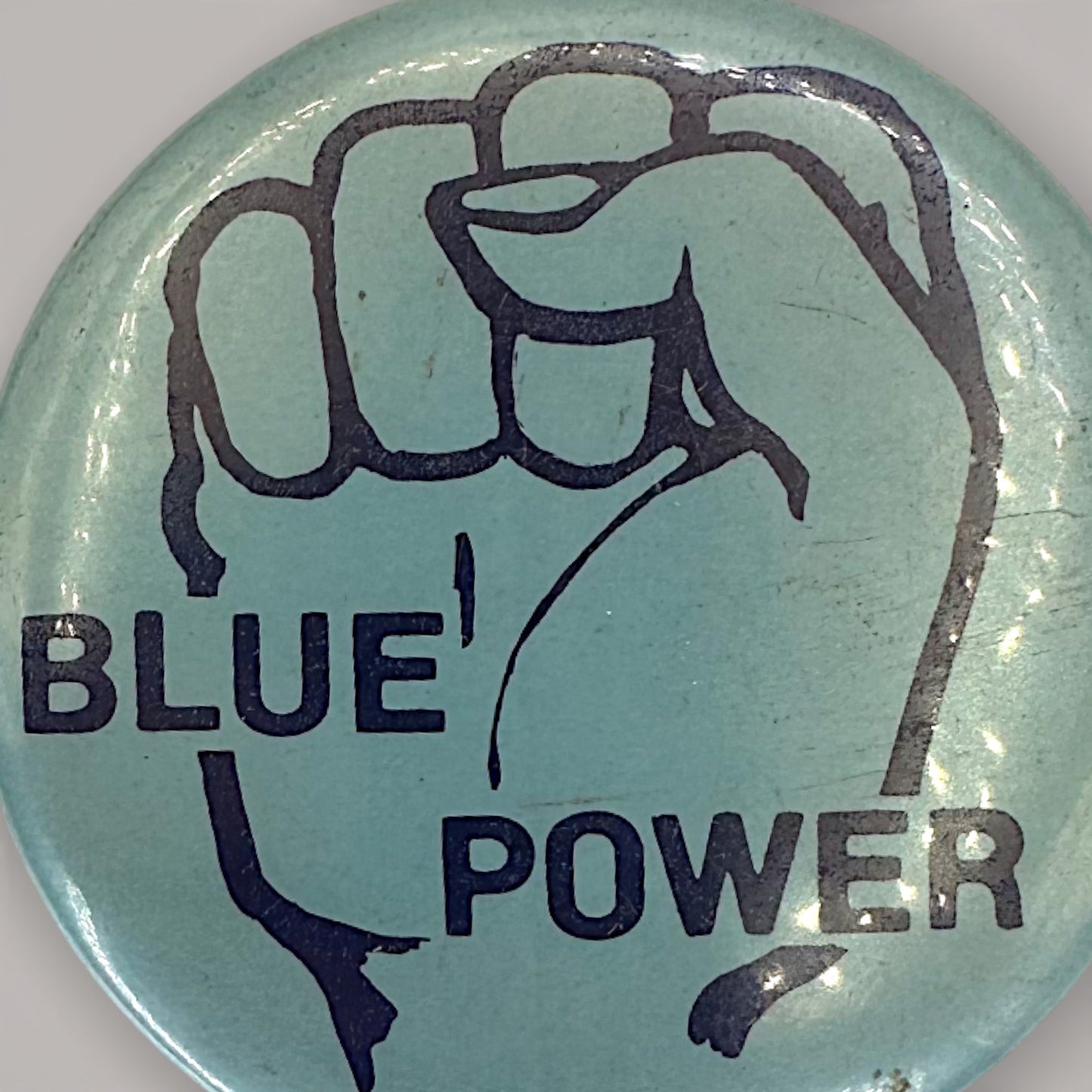 Vintage Blue Power Pin "Power to the People" Raised Fist 1970s Political Social Slogan Button - Pinback
