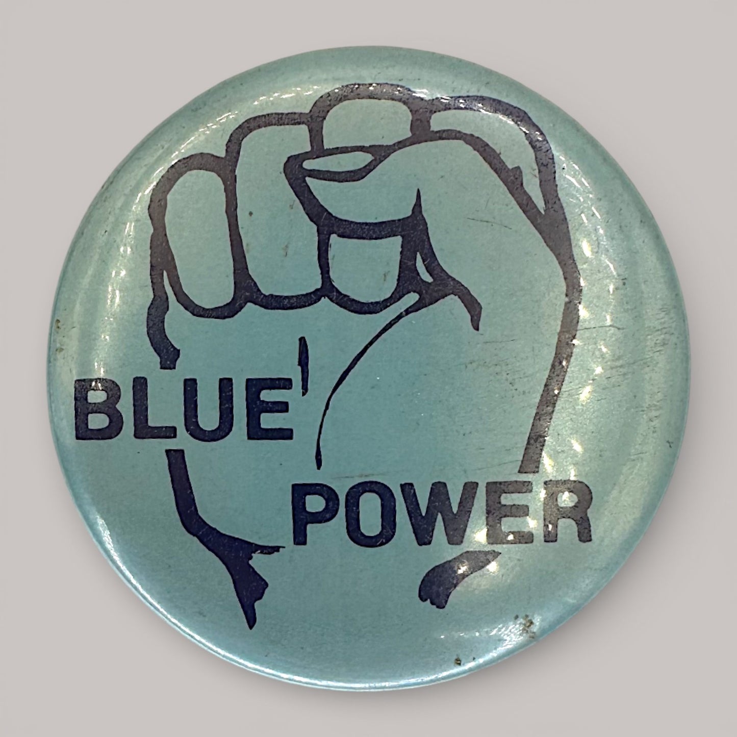 Vintage Blue Power Pin "Power to the People" Raised Fist 1970s Political Social Slogan Button - Pinback