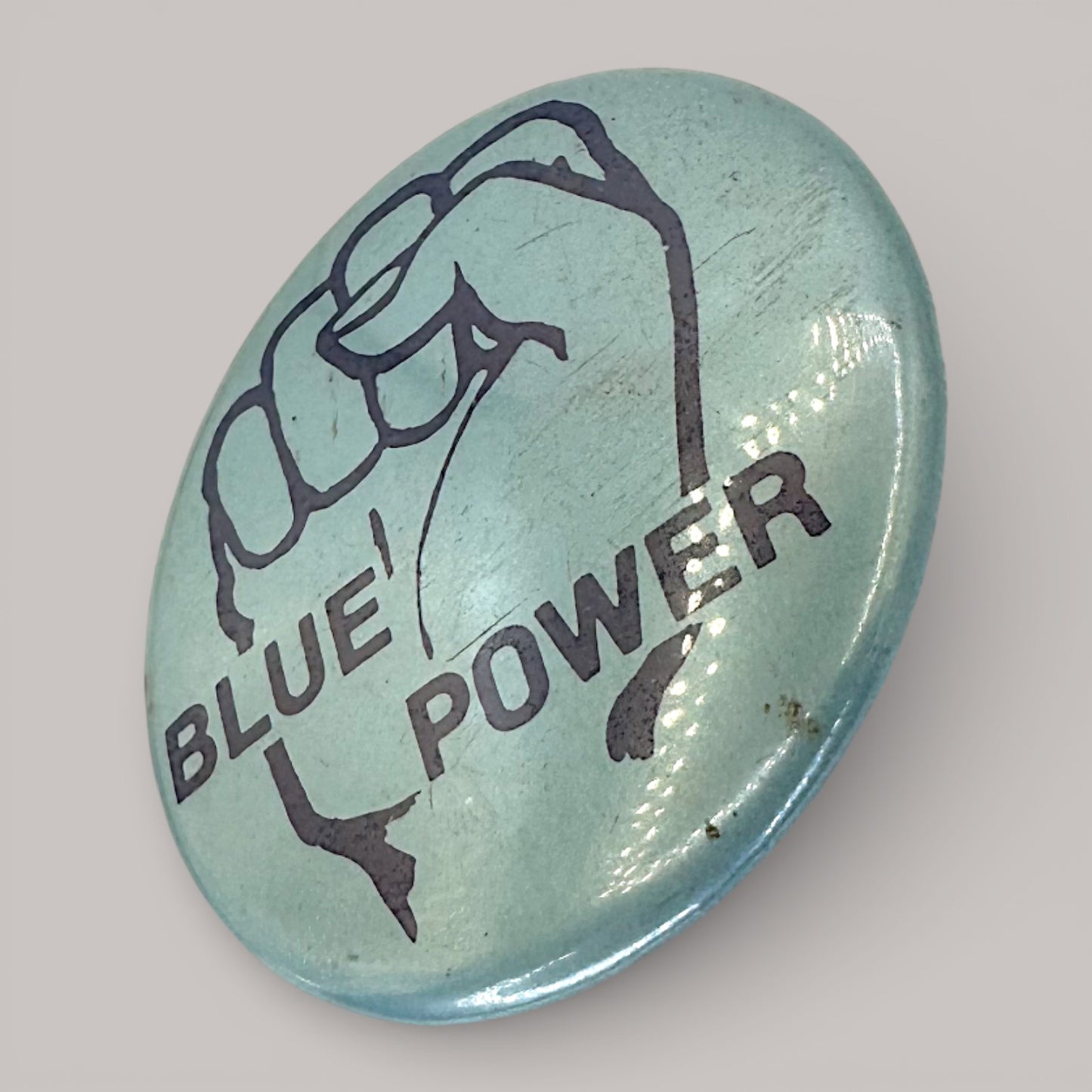 Vintage Blue Power Pin "Power to the People" Raised Fist 1970s Political Social Slogan Button - Pinback