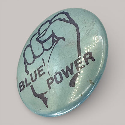 Vintage Blue Power Pin "Power to the People" Raised Fist 1970s Political Social Slogan Button - Pinback