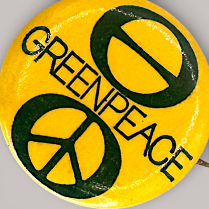 Vintage Greenpeace Pin Ecology Peace Symbol 1970s Environmentalist Badge Rare Pinback