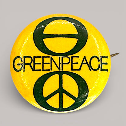 Vintage Greenpeace Pin Ecology Peace Symbol 1970s Environmentalist Badge Rare Pinback