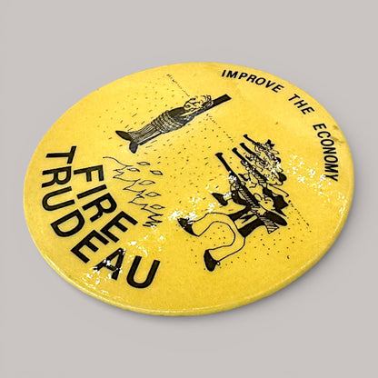Vintage Fire Trudeau Pin Anti Liberal Badge 1970s Political Satire Button Pinback