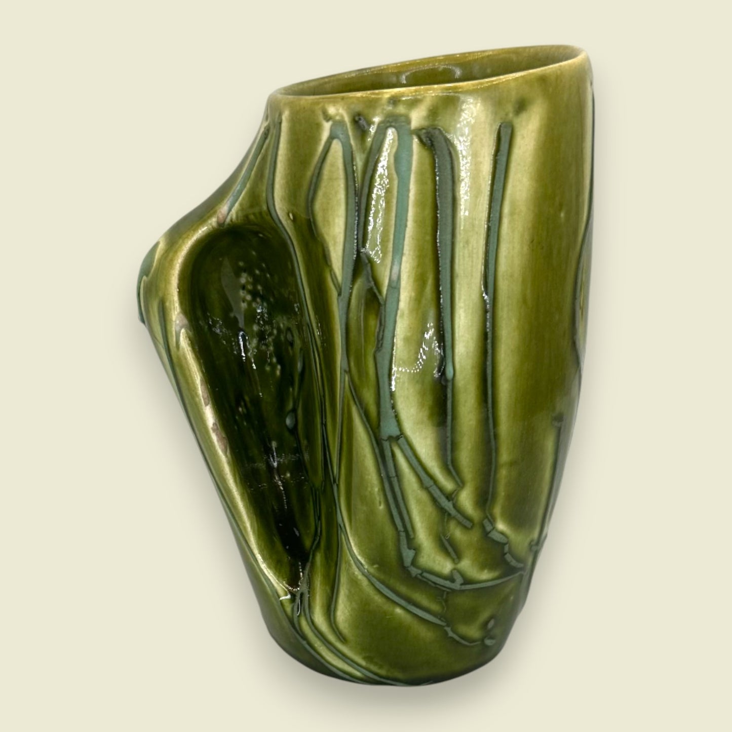 Unique Mid-Century Modern Green Vase Mug with Integrated Handle