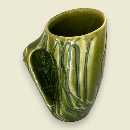 Unique Mid-Century Modern Green Vase Mug with Integrated Handle