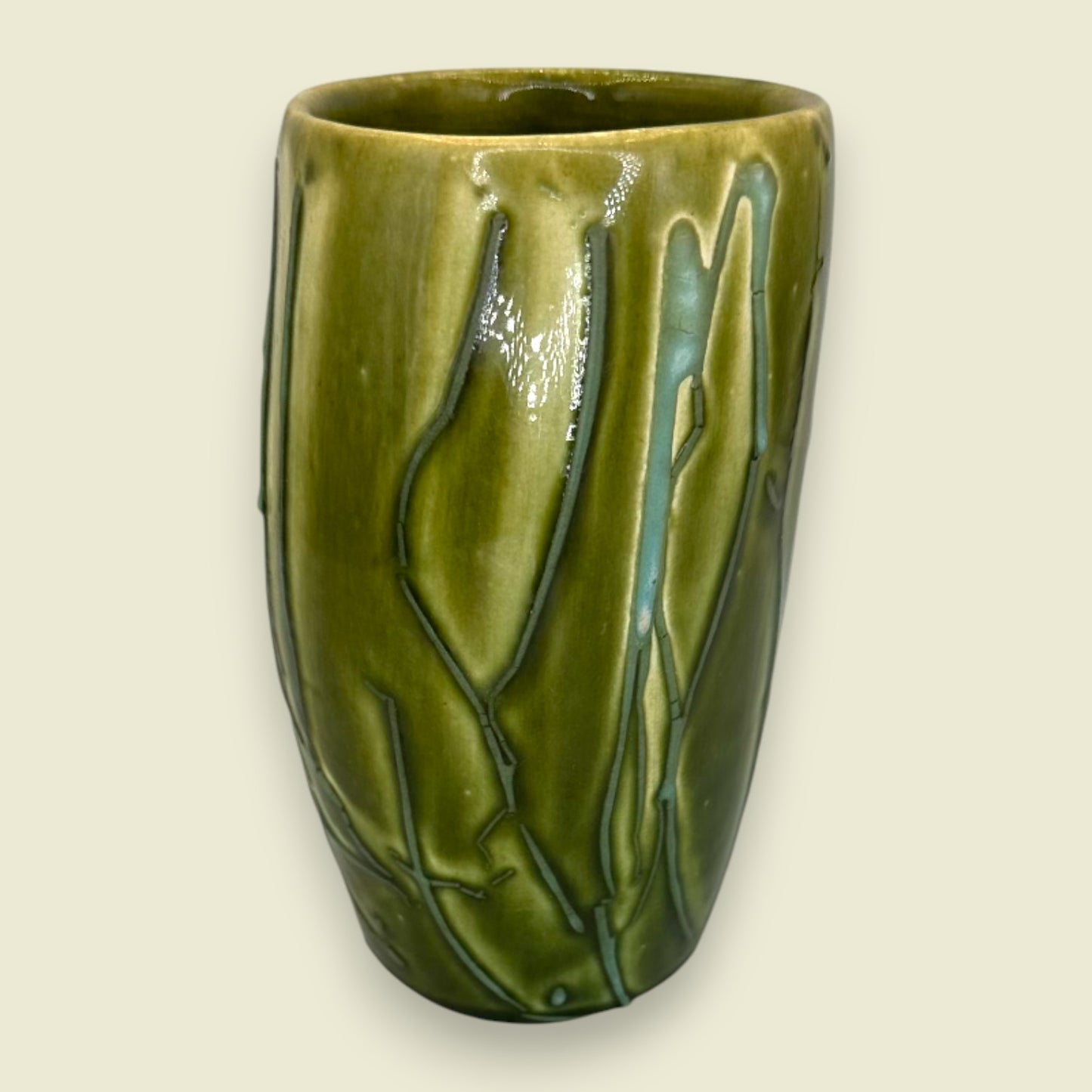 Unique Mid-Century Modern Green Vase Mug with Integrated Handle