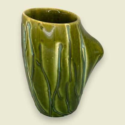 Unique Mid-Century Modern Green Vase Mug with Integrated Handle