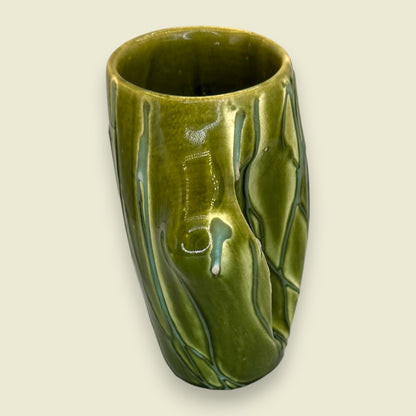 Unique Mid-Century Modern Green Vase Mug with Integrated Handle