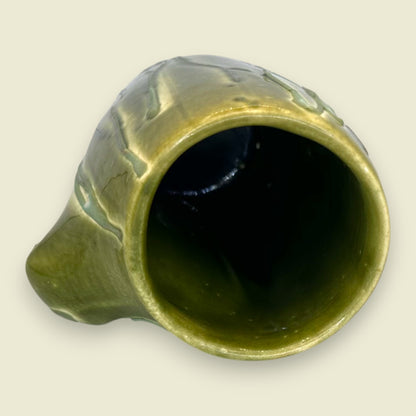 Unique Mid-Century Modern Green Vase Mug with Integrated Handle