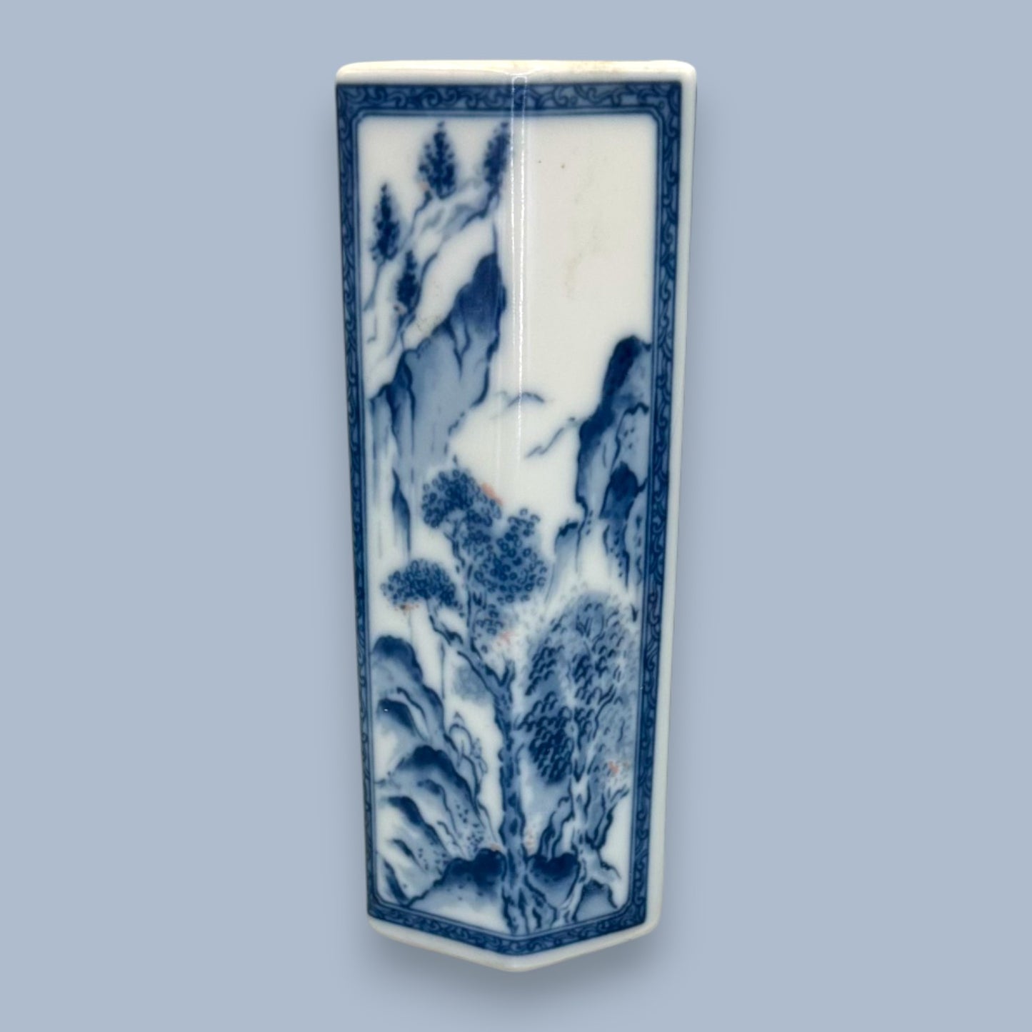 Vintage Chinese Blue and White Hexagon Bud Vase