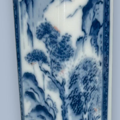 Vintage Chinese Blue and White Hexagon Bud Vase