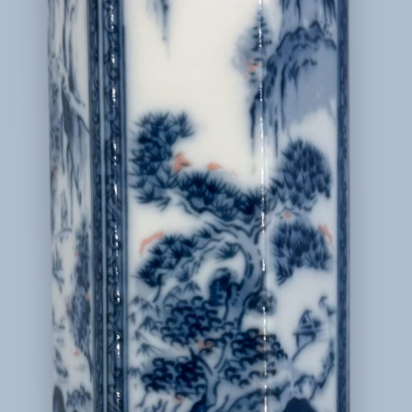 Vintage Chinese Blue and White Hexagon Bud Vase