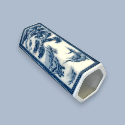 Vintage Chinese Blue and White Hexagon Bud Vase
