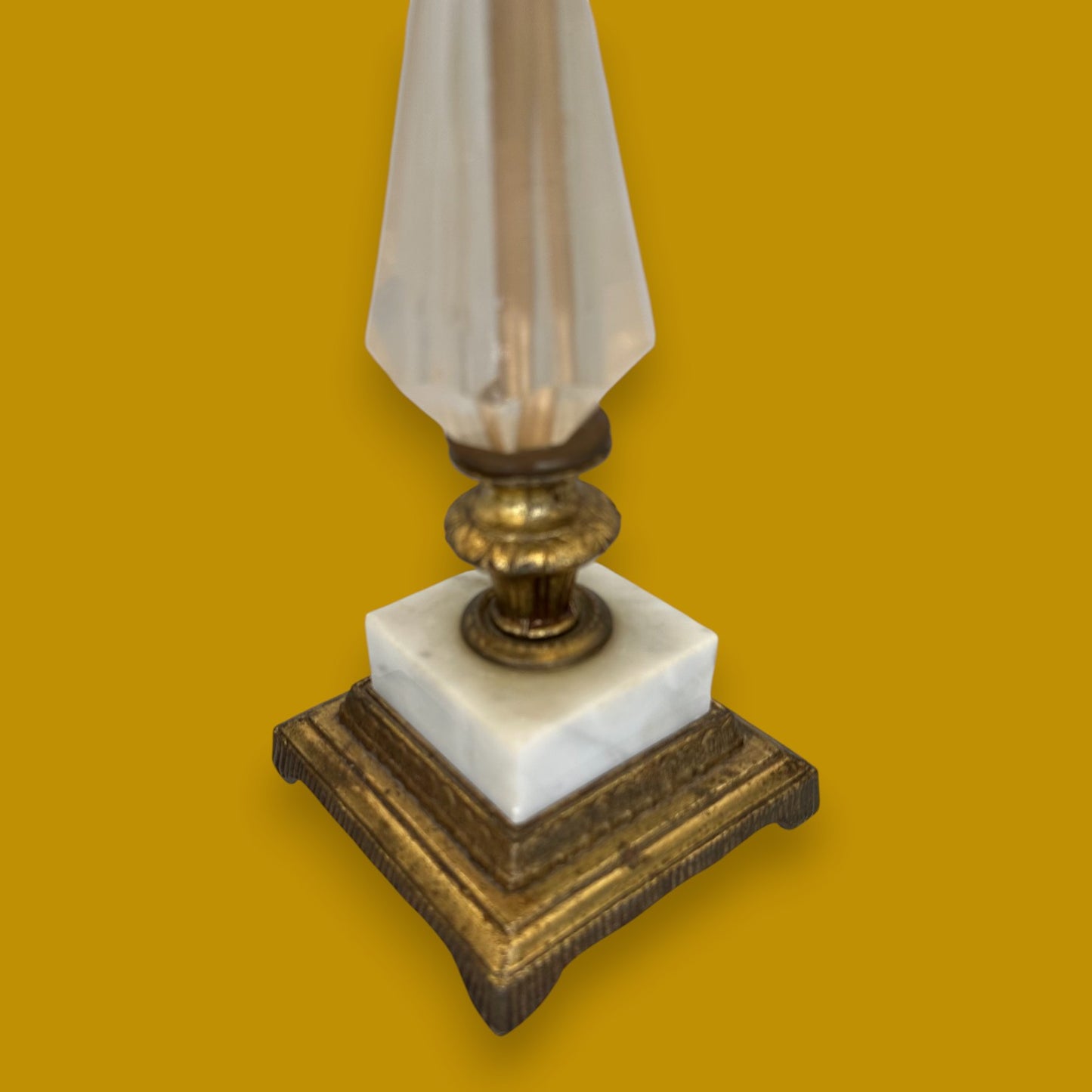 Pair Vintage Hollywood Regency Brass Candleholder with Crystal Accent