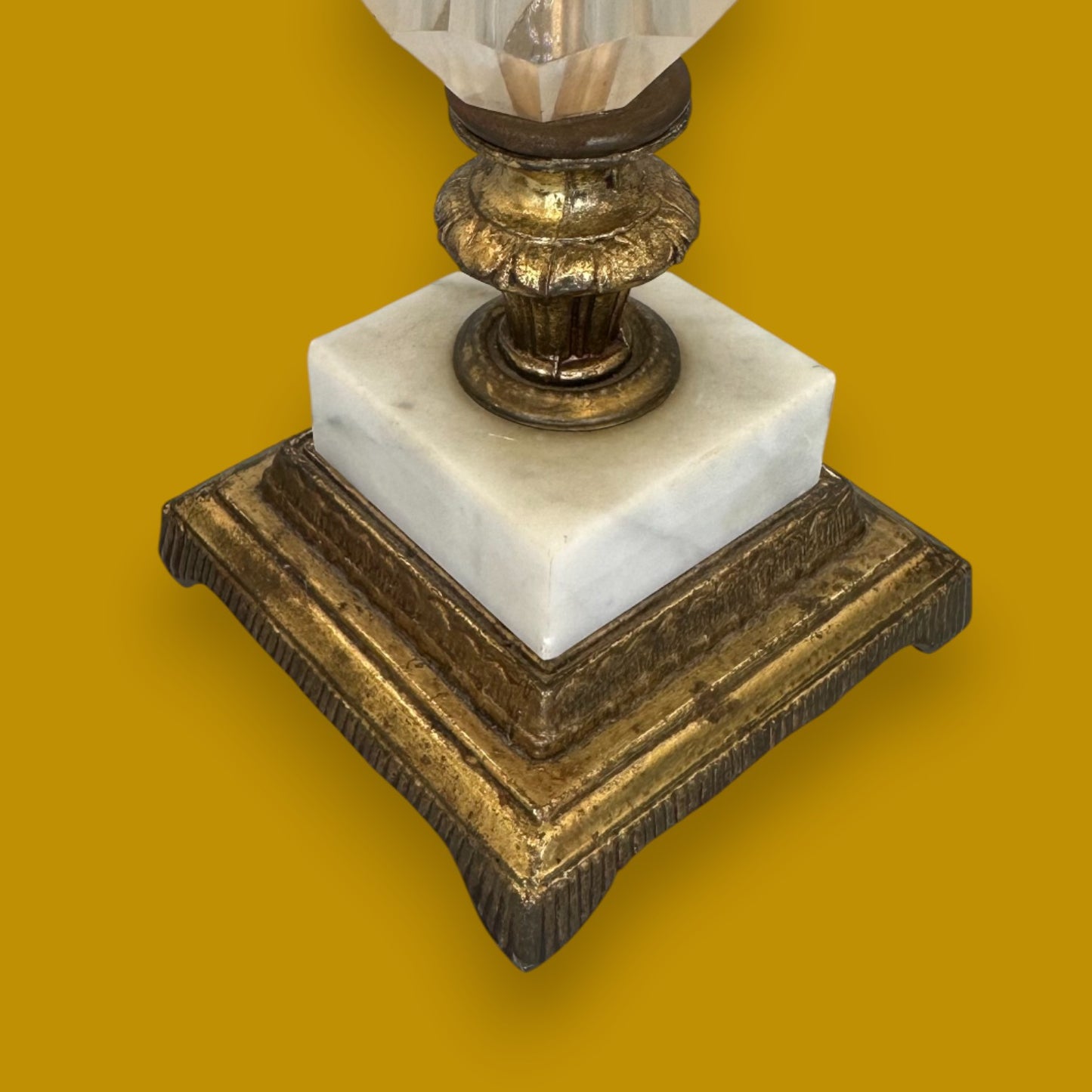 Pair Vintage Hollywood Regency Brass Candleholder with Crystal Accent