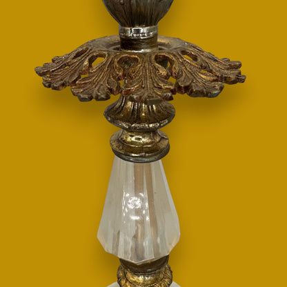Pair Vintage Hollywood Regency Brass Candleholder with Crystal Accent