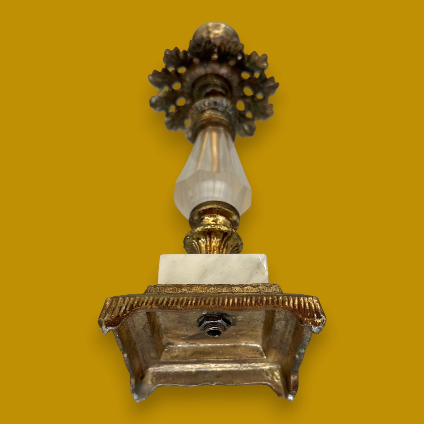 Pair Vintage Hollywood Regency Brass Candleholder with Crystal Accent