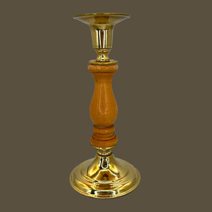 Vintage Brass & Turned Wood Candlestick – Mid-Century Elegance
