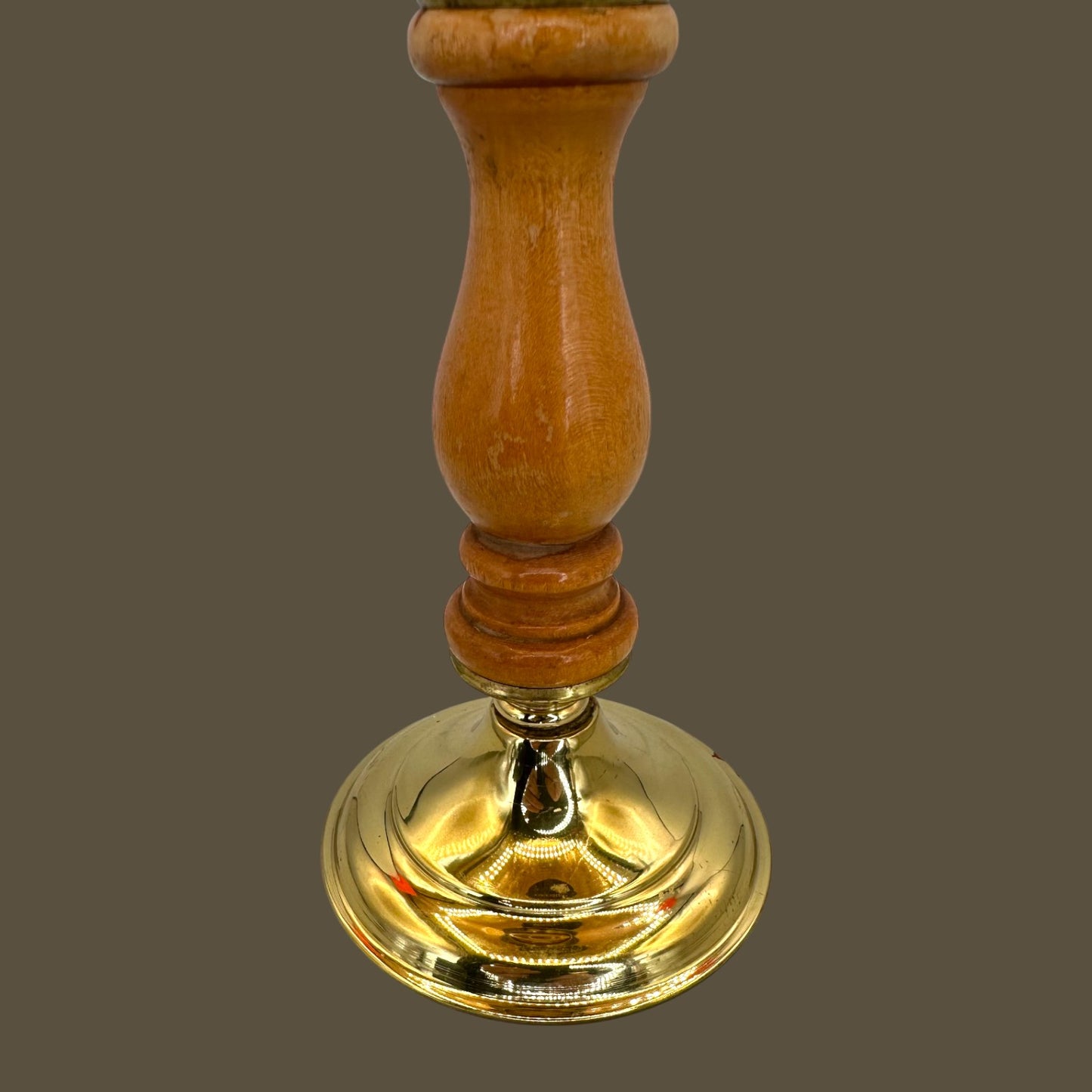 Vintage Brass & Turned Wood Candlestick – Mid-Century Elegance