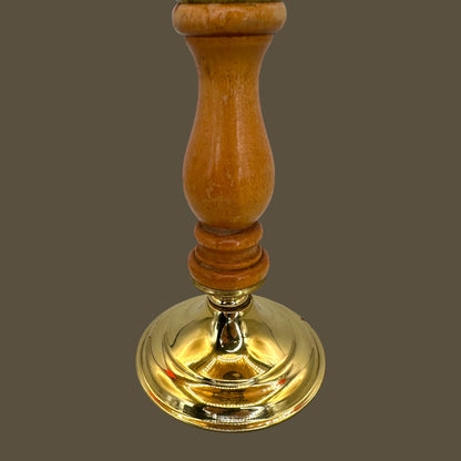 Vintage Brass & Turned Wood Candlestick – Mid-Century Elegance