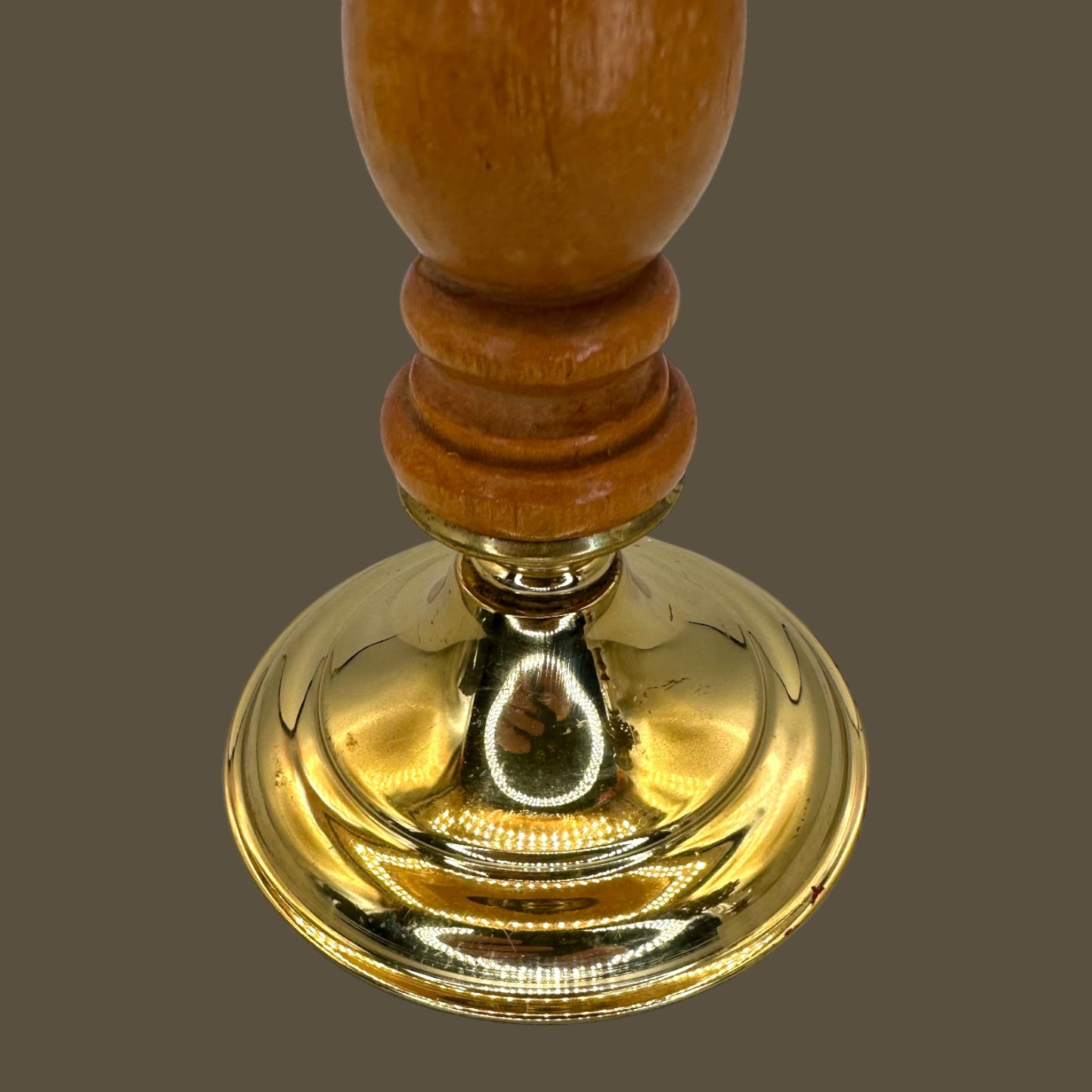 Vintage Brass & Turned Wood Candlestick – Mid-Century Elegance
