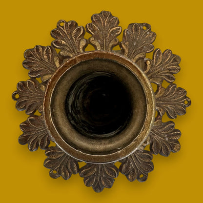 Pair Vintage Hollywood Regency Brass Candleholder with Crystal Accent