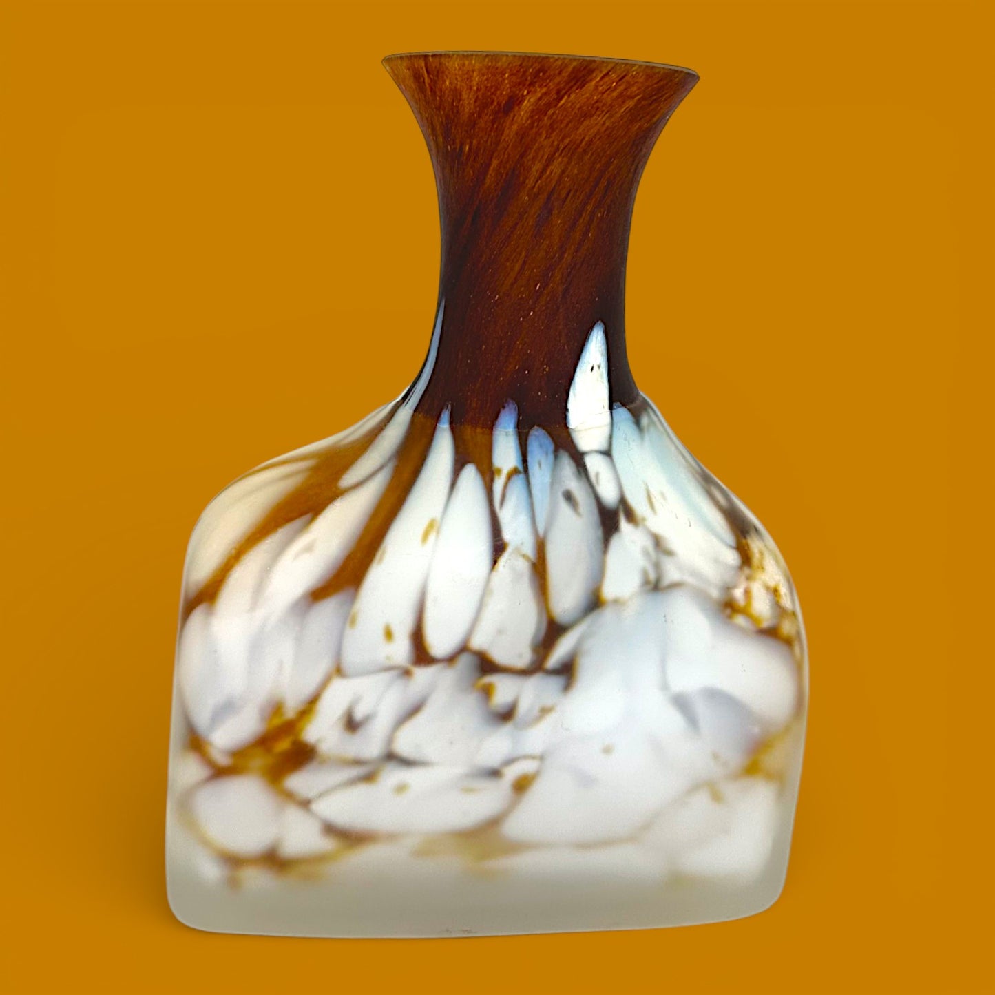 Vintage Kosta Boda Bud Vase Monica Backström Sweden Amber White Mottled Art Glass