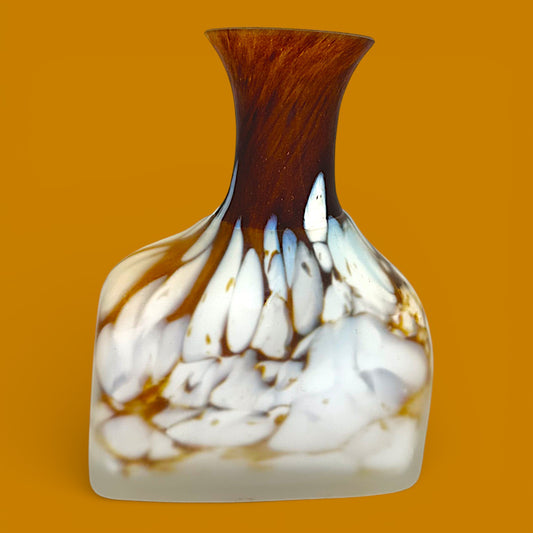 Vintage Kosta Boda Bud Vase Monica Backström Sweden Amber White Mottled Art Glass