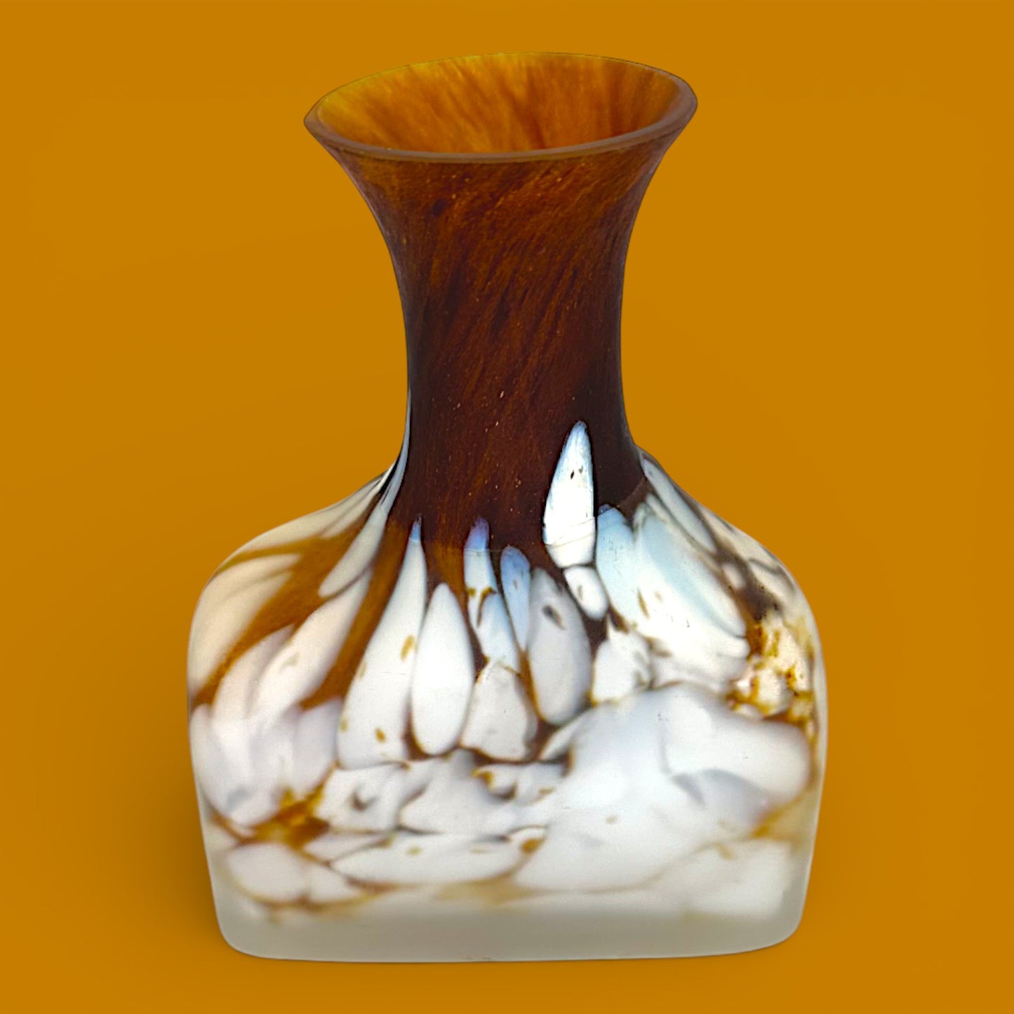 Vintage Kosta Boda Bud Vase Monica Backström Sweden Amber White Mottled Art Glass