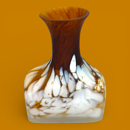 Vintage Kosta Boda Bud Vase Monica Backström Sweden Amber White Mottled Art Glass