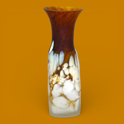Vintage Kosta Boda Bud Vase Monica Backström Sweden Amber White Mottled Art Glass
