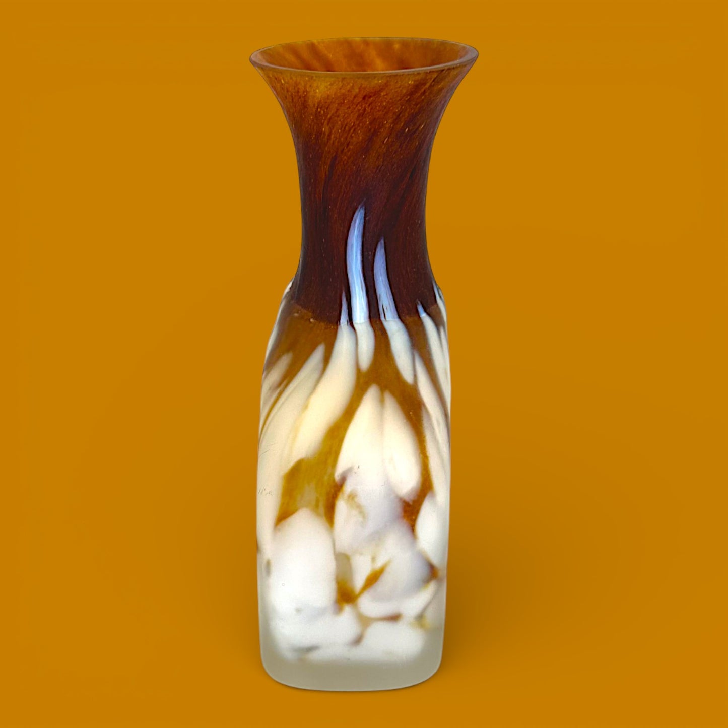 Vintage Kosta Boda Bud Vase Monica Backström Sweden Amber White Mottled Art Glass