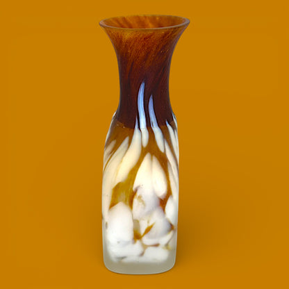 Vintage Kosta Boda Bud Vase Monica Backström Sweden Amber White Mottled Art Glass