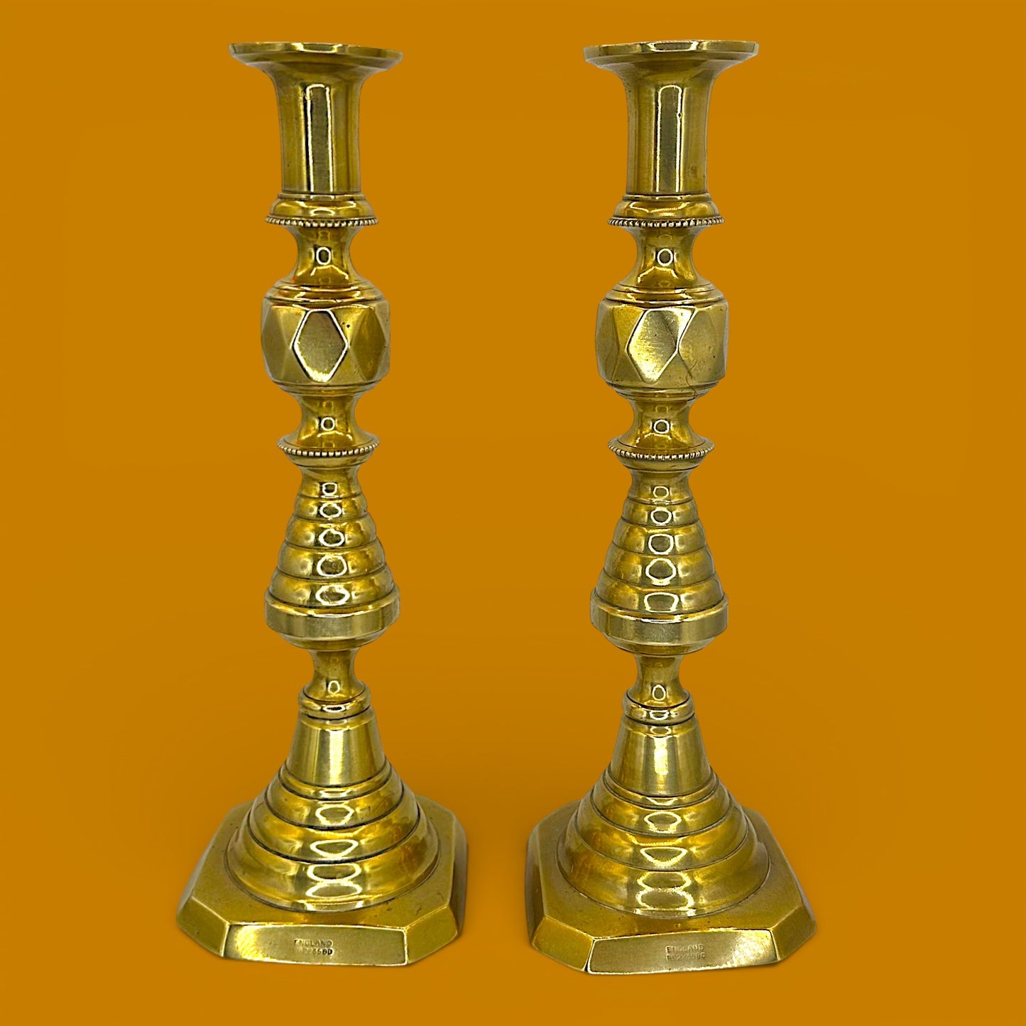 Antique Brass Candlesticks Pair Victorian 1893 Diamond Prince 12" England Rd 223580