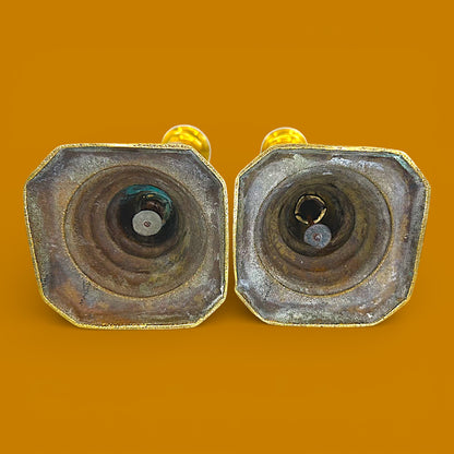 Antique Brass Candlesticks Pair Victorian 1893 Diamond Prince 12" England Rd 223580