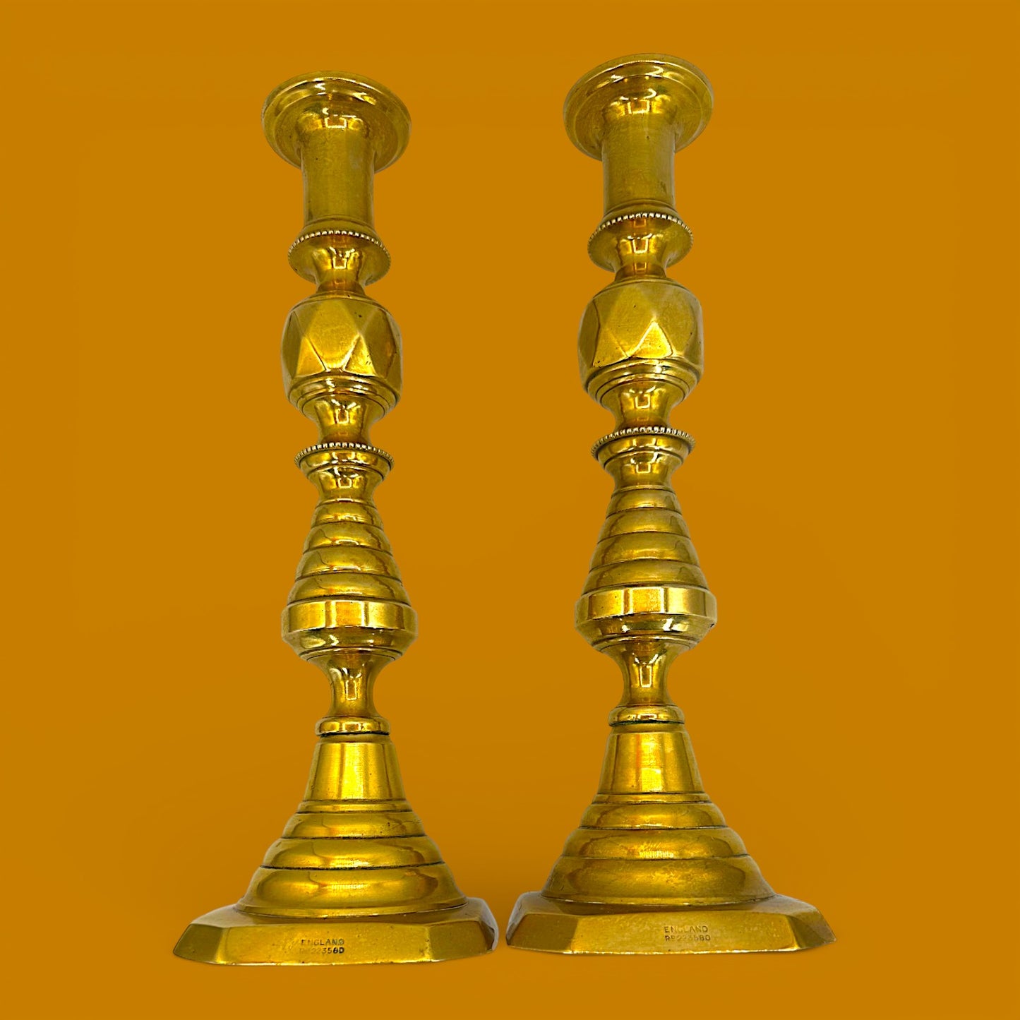 Antique Brass Candlesticks Pair Victorian 1893 Diamond Prince 12" England Rd 223580