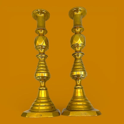Antique Brass Candlesticks Pair Victorian 1893 Diamond Prince 12" England Rd 223580