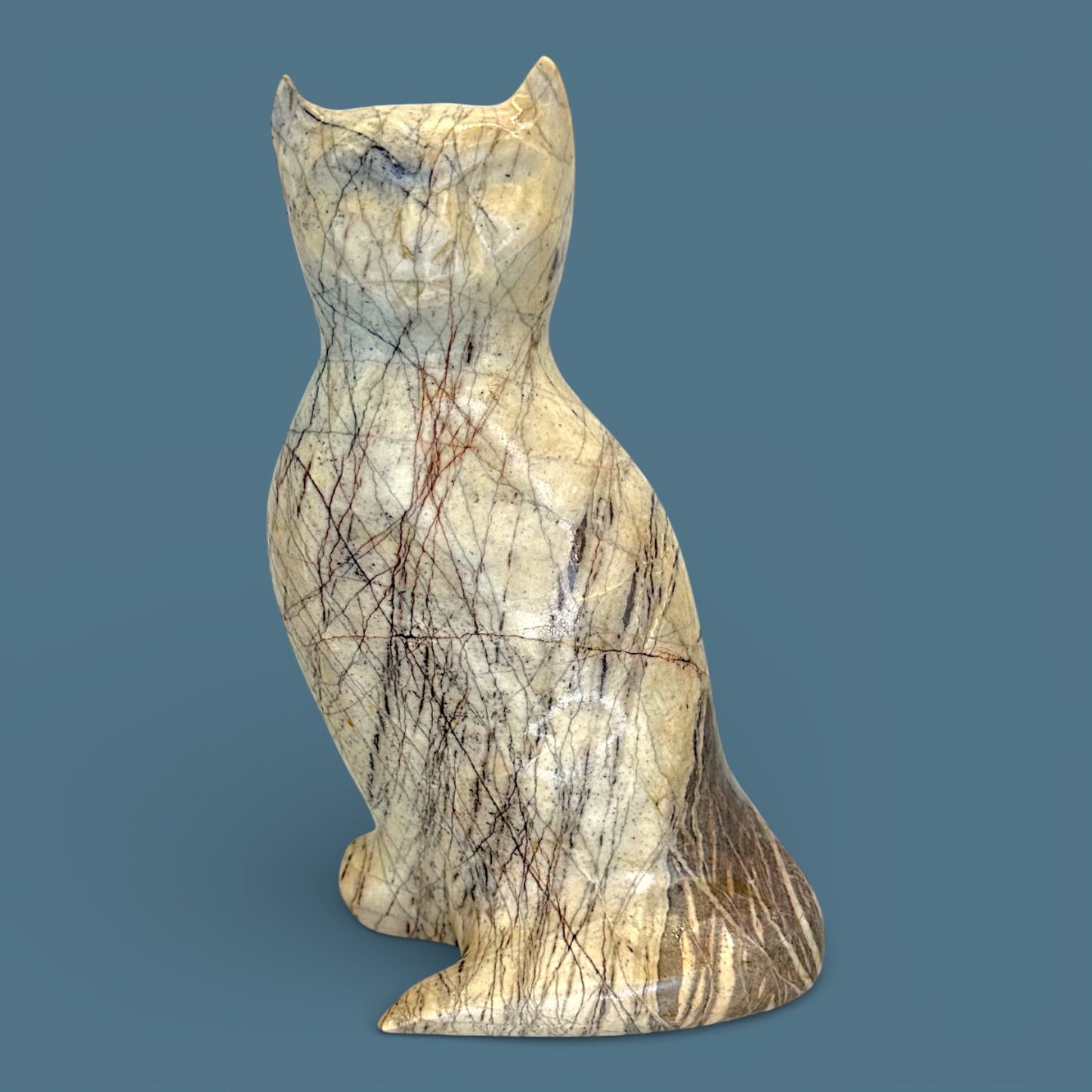 Vintage Stone Cat Statue Large Hand Carved "Magnesite" Sculpture 10 Inch Feline Art