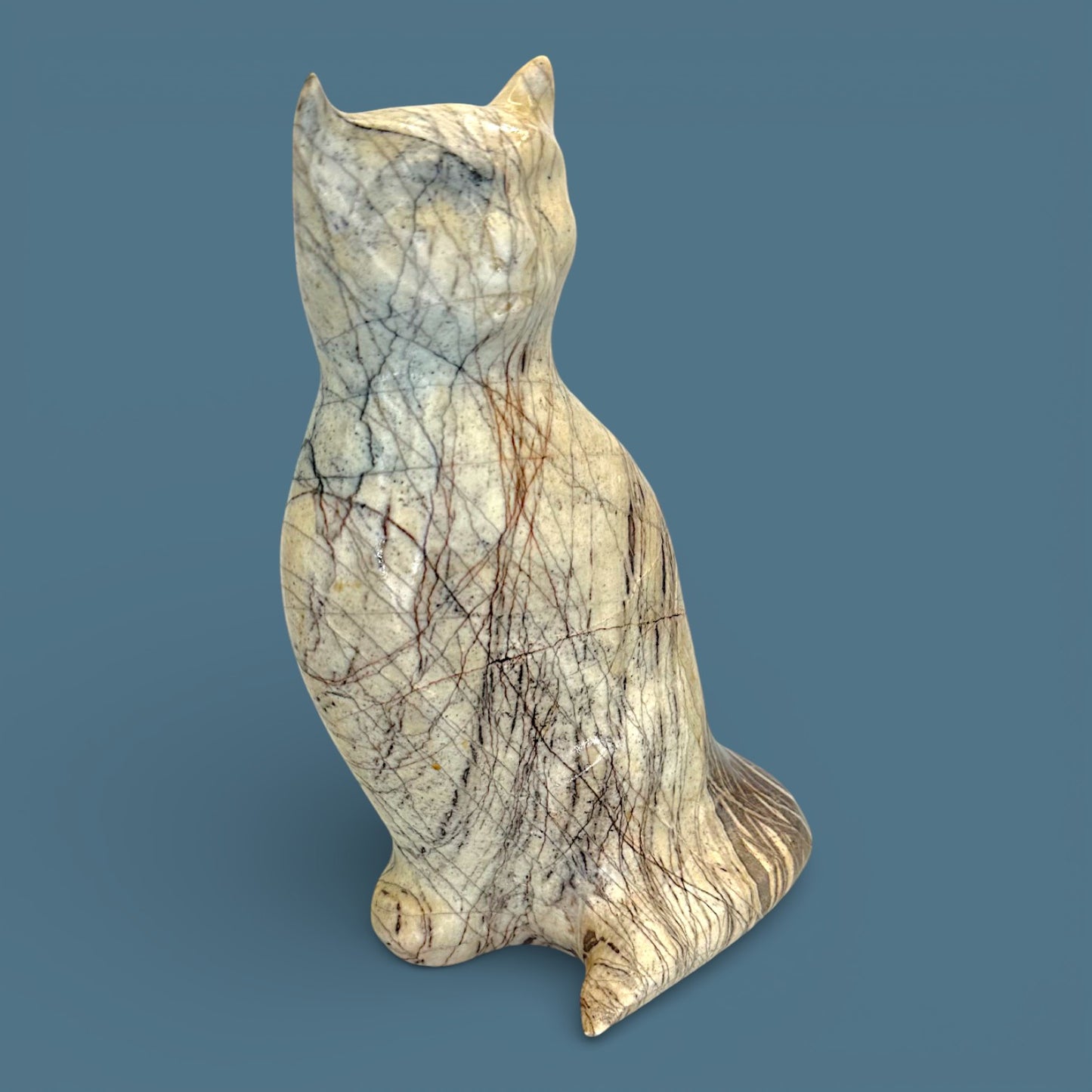 Vintage Stone Cat Statue Large Hand Carved "Magnesite" Sculpture 10 Inch Feline Art