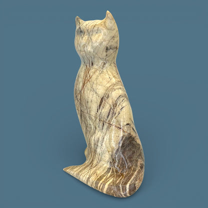 Vintage Stone Cat Statue Large Hand Carved "Magnesite" Sculpture 10 Inch Feline Art