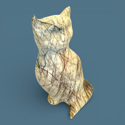 Vintage Stone Cat Statue Large Hand Carved "Magnesite" Sculpture 10 Inch Feline Art