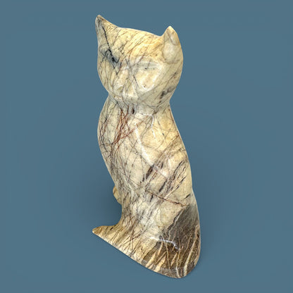 Vintage Stone Cat Statue Large Hand Carved "Magnesite" Sculpture 10 Inch Feline Art