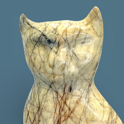 Vintage Stone Cat Statue Large Hand Carved "Magnesite" Sculpture 10 Inch Feline Art