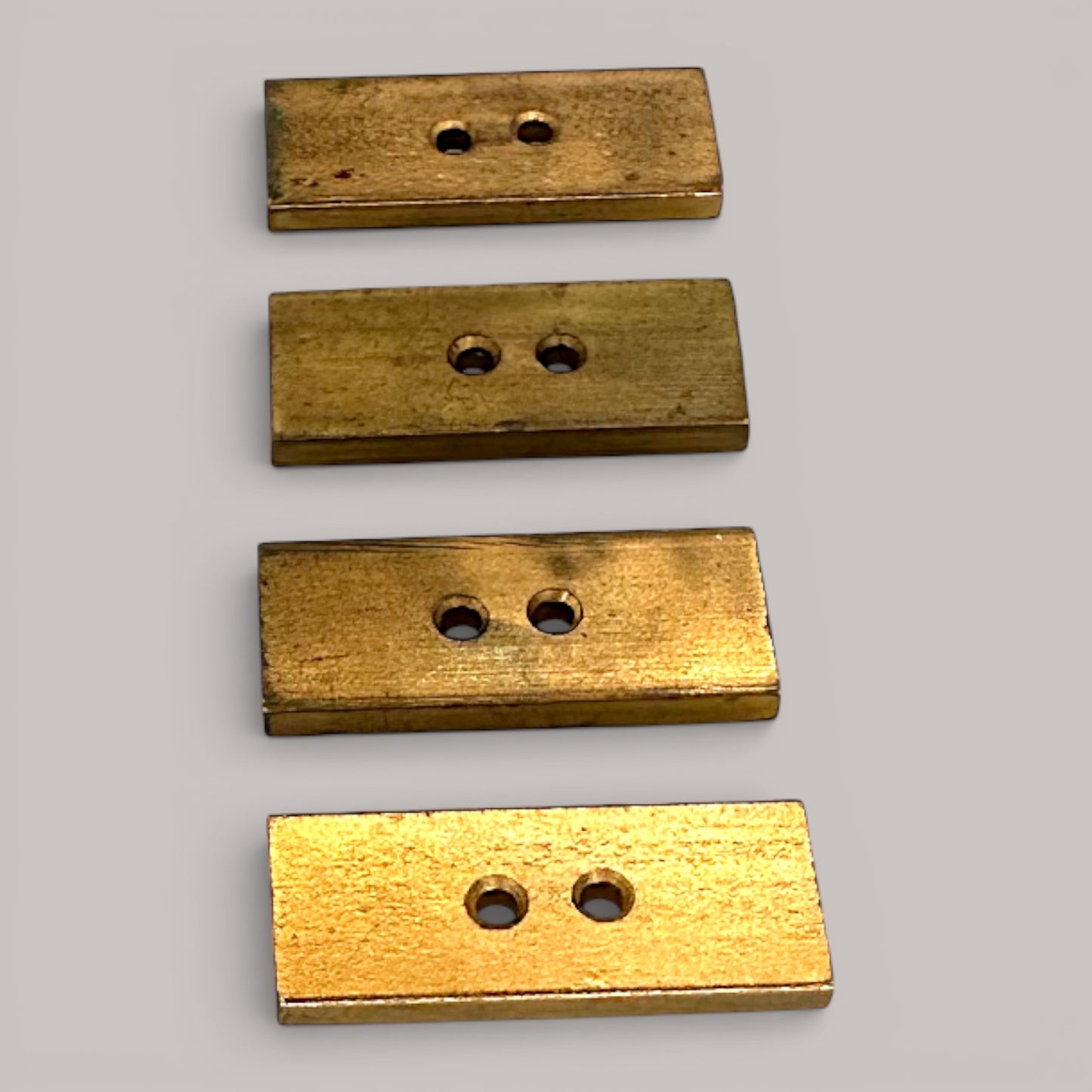 Vintage Brass Buttons Rectangular Gold Bar Set 4 Metal Sewing Findings 1.25 Inch