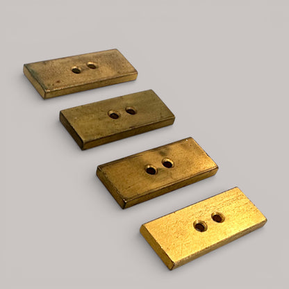 Vintage Brass Buttons Rectangular Gold Bar Set 4 Metal Sewing Findings 1.25 Inch