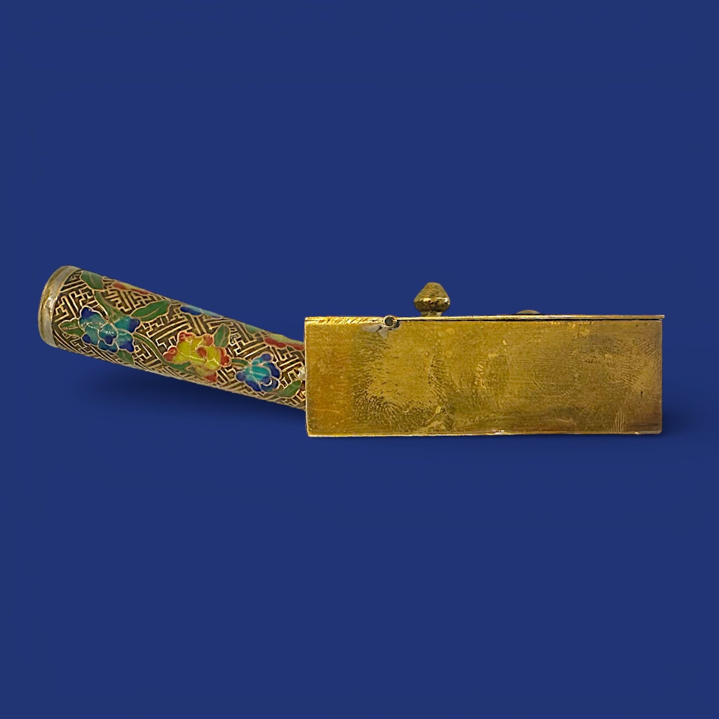 Antique Chinese Cloisonné Silent Butler, Brass Enamel Crumb Scoop, Gourd Bat Decor