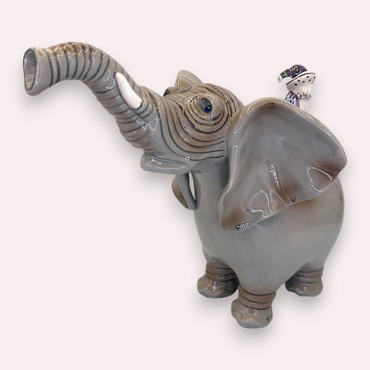Blue Sky Elephant Teapot Ceramic Heather Goldminc Whimsical Art