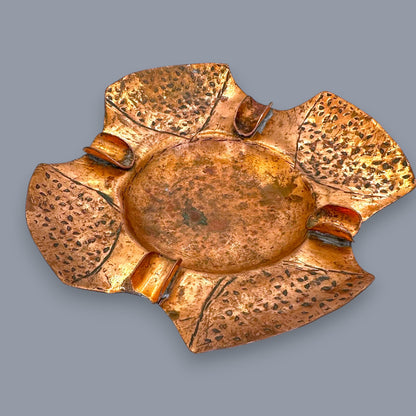 Hammered Copper Ashtray - Vintage Brutalist Hand-Wrought Tobacciana