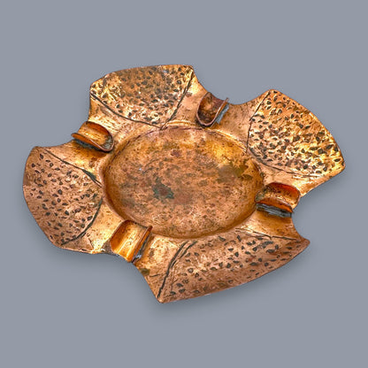 Hammered Copper Ashtray - Vintage Brutalist Hand-Wrought Tobacciana