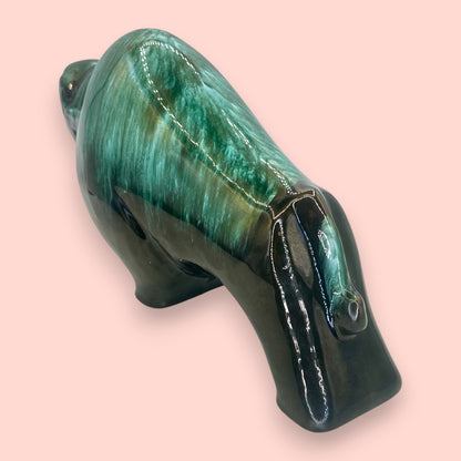 Blue Mountain Pottery Bison Sculpture Green Drip Glaze Vintage Canadian Art